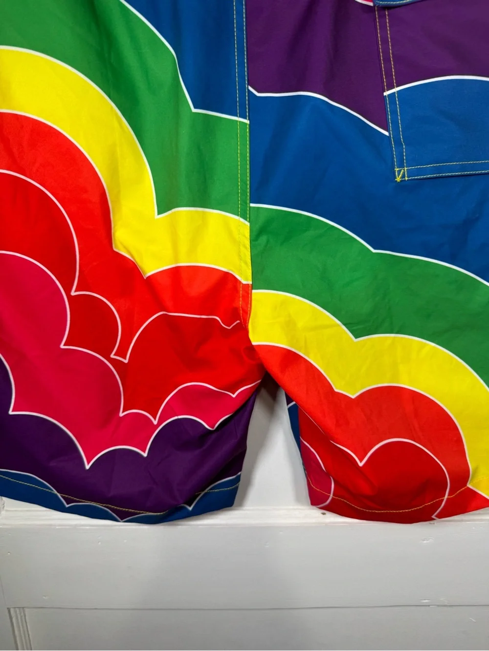 Psycho Bunny Men’s Rainbow Wave Swim Shorts - Red, Yellow, Green, Blue, Purple